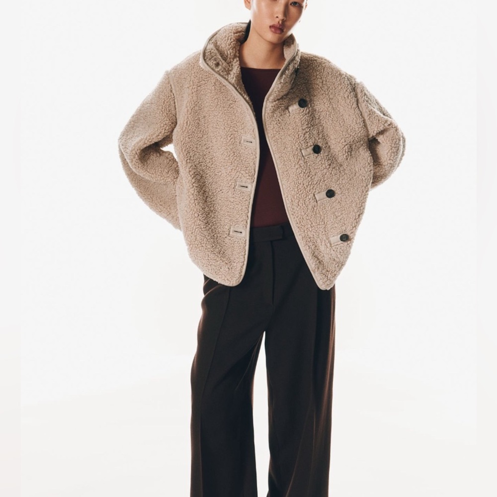 Loose fit teddy fleece jacket